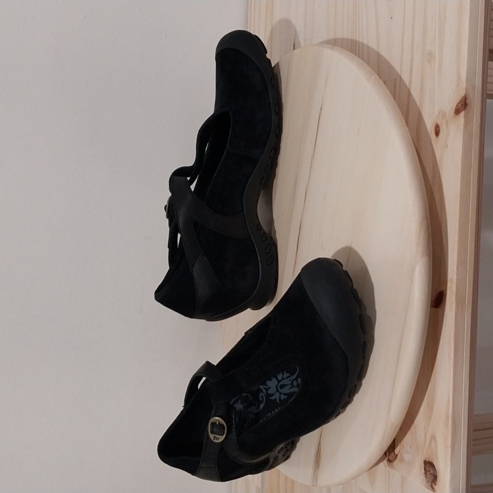 Merrell Maryjane Shoes Size 9.5 Plaza Black Suede Wedge Heel Outdoors Camping - Picture 8 of 14